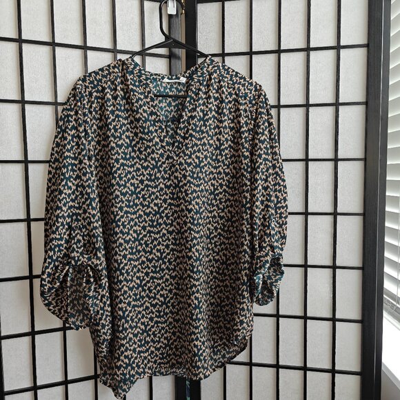 Lush Tops - Lush Tab Button Top - XL - Dark Blue and Tan